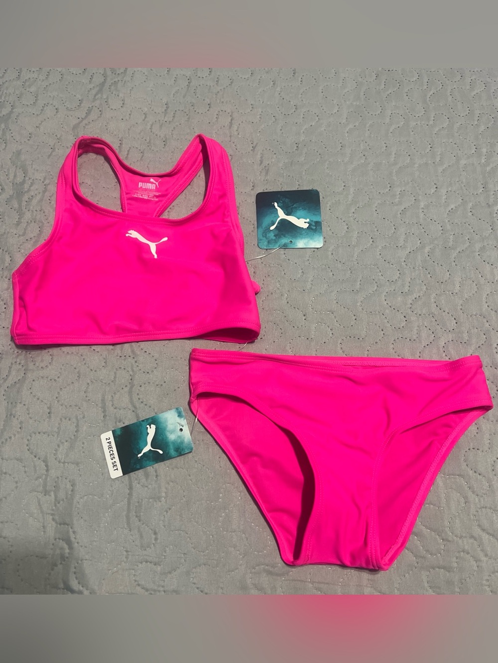 Puma youth girls Pink Two-Piece Swim Set bathing suit swimwear bikini racerback